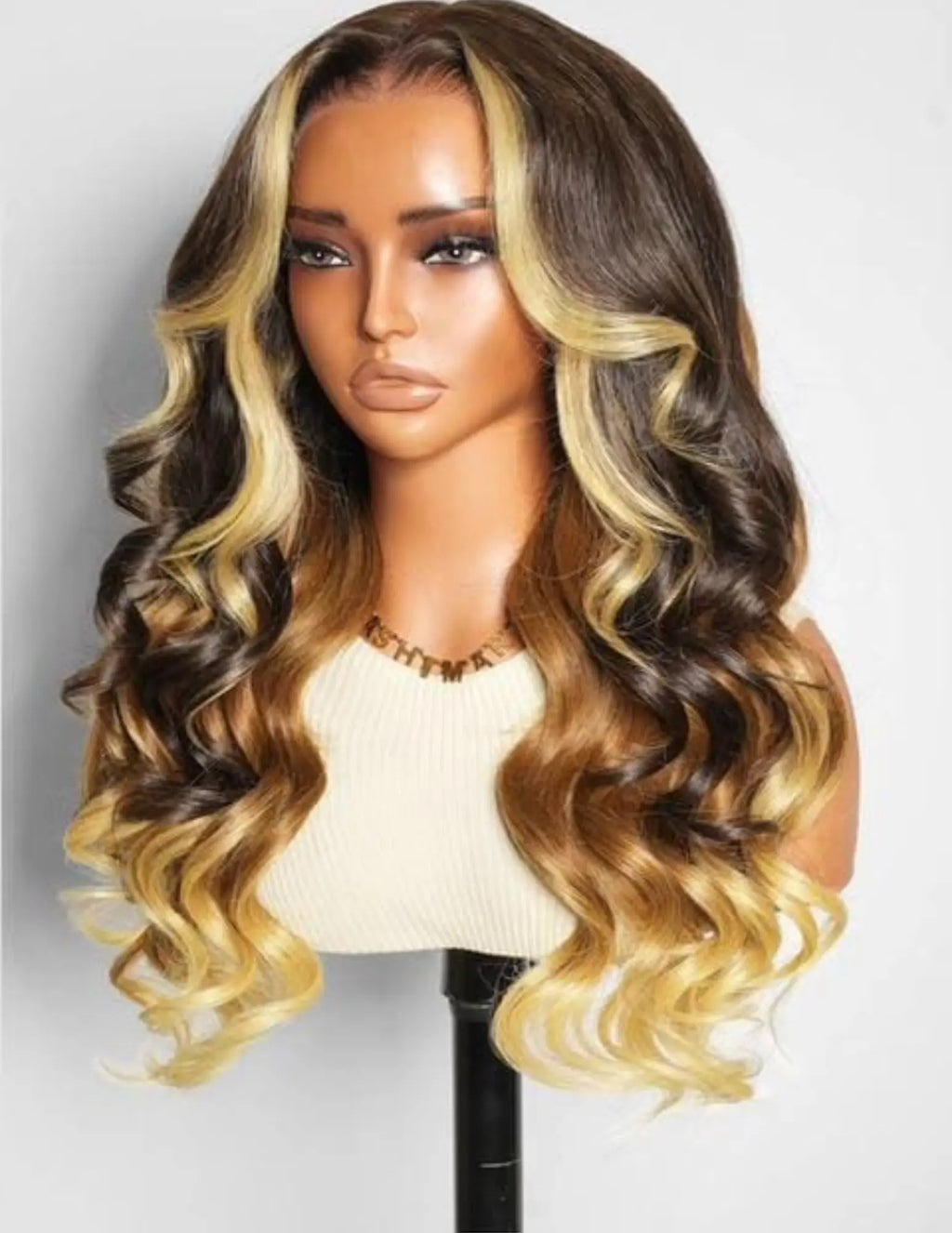 Right side view of a 13×4 transparent lace frontal highlight Burmese curly wig showing soft, bouncy curls.