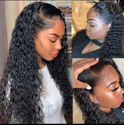 Collage of a woman with styled hair, close-up of hair texture, and hand holding hair.