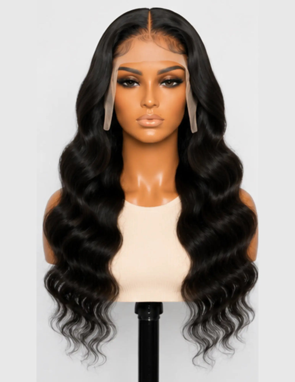 HD Lace Frontal 13×4 Body Wave Human Hair Wig front view with invisible HD lace, natural hairline, and soft body wave curls.