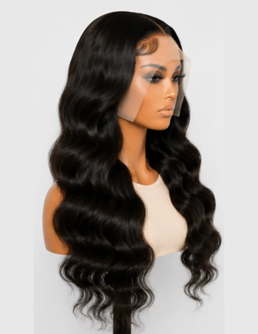 Right side view of an HD Lace Frontal 13×4 Body Wave Human Hair Wig with natural movement and defined body waves.