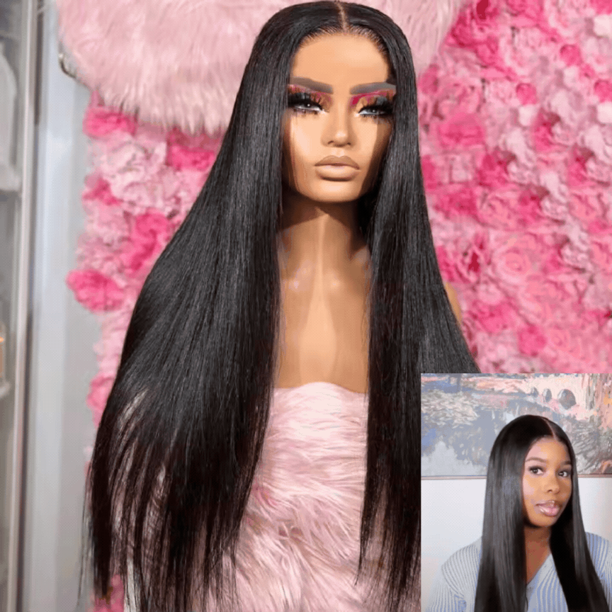 Inside cap construction of a straight HD lace glueless wig featuring adjustable straps and secure combs.
