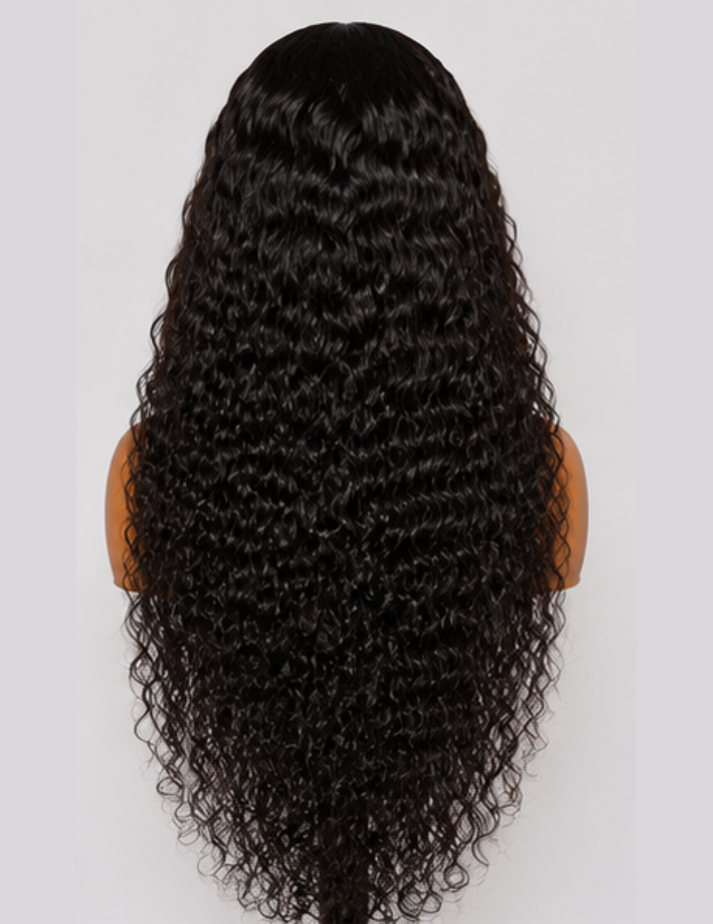 Back view of a Water Wave HD Lace Glueless Wig displaying full 200% density and long natural water wave curls.