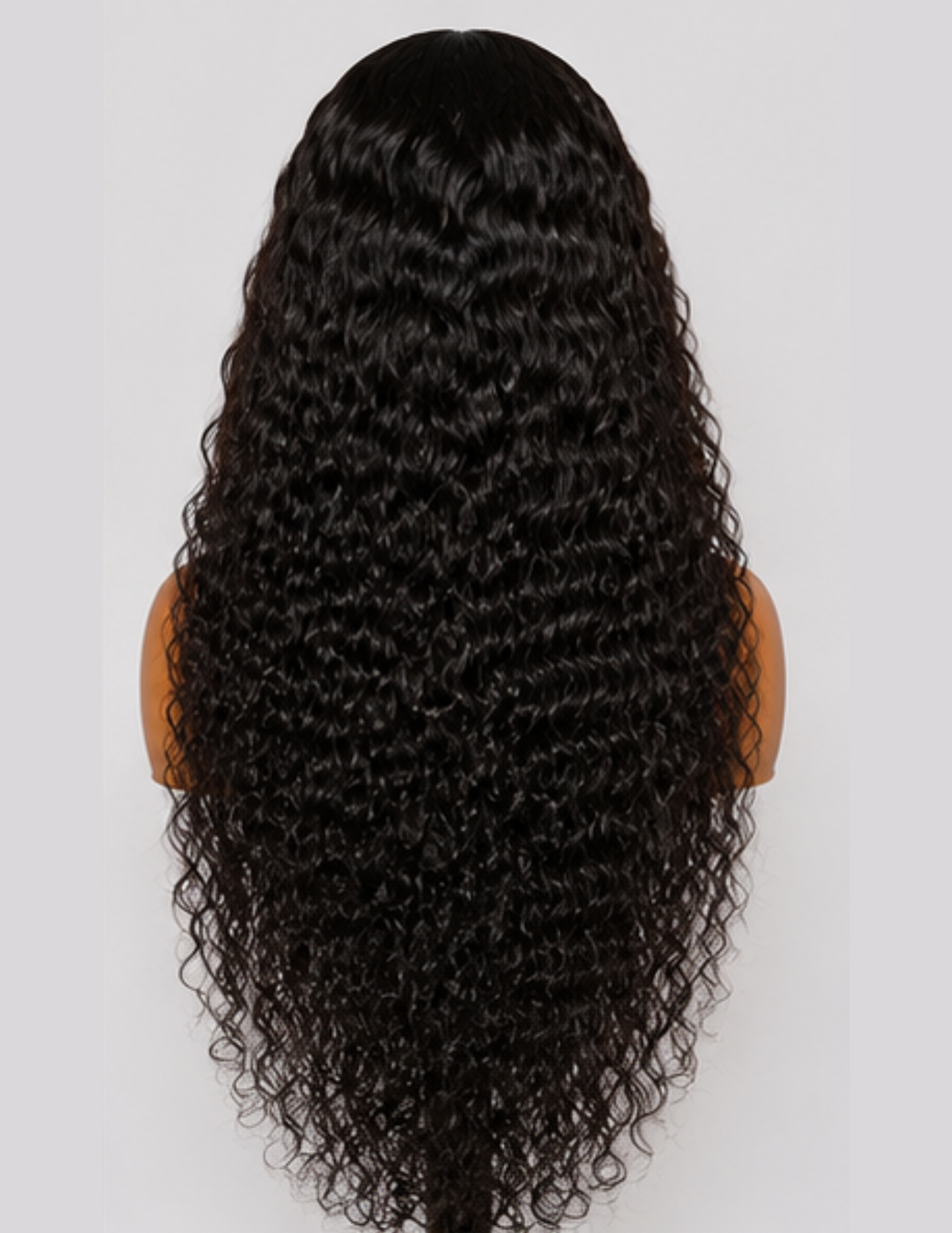Back view of a Water Wave HD Lace Glueless Wig displaying full 200% density and long natural water wave curls.
